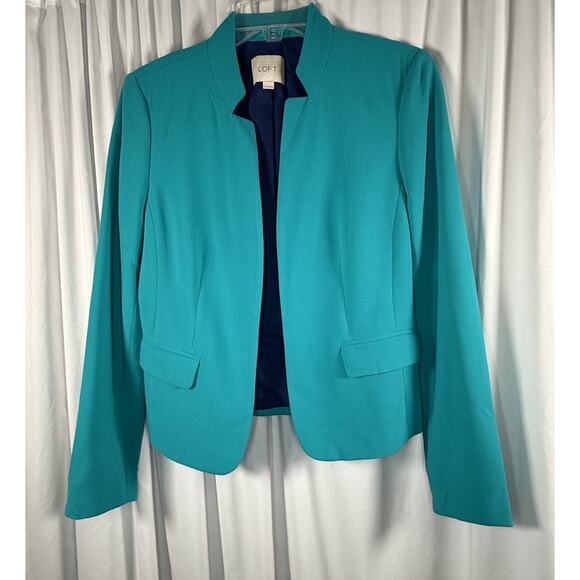 Ann Taylor Loft Notched Lapel Blazer Teal Green 8 Academia Professional 89-21 - Picture 9 of 15
